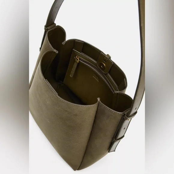 Zara Maxi Bucket Bag with Metal Ring in Sage - Picture 9 of 9